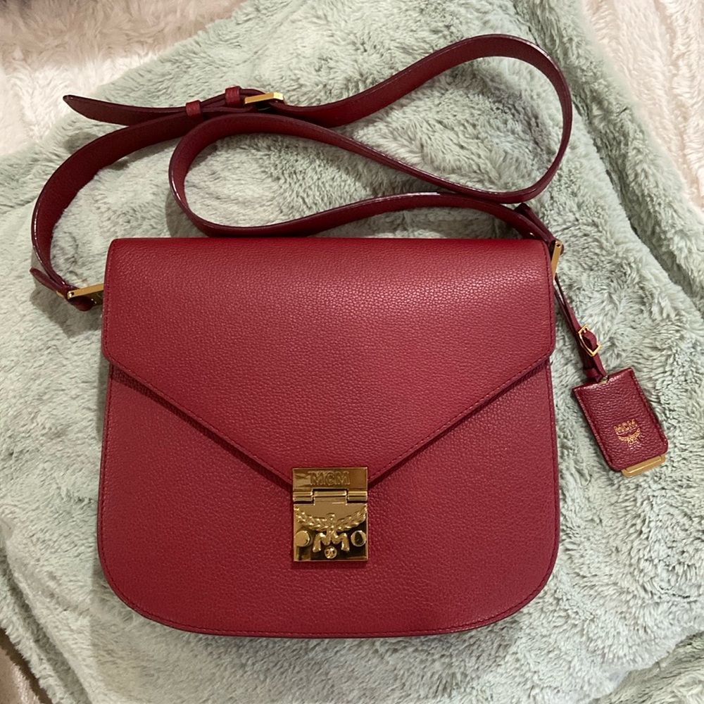 MCM Dark Red Patricia Leather Crossbody Bag. Very good condition.